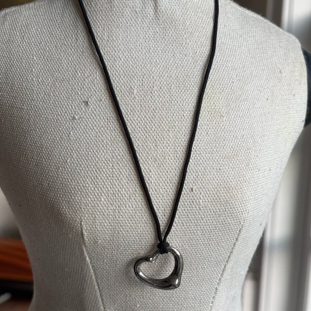 Tiffany Diamond Sterling Silver Elsa Peretti Open Heart Necklace